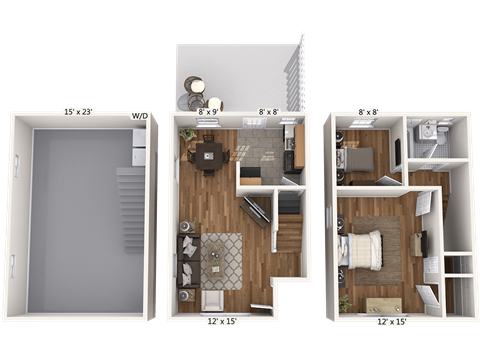 Floor plan for 2 beds, 1 bath